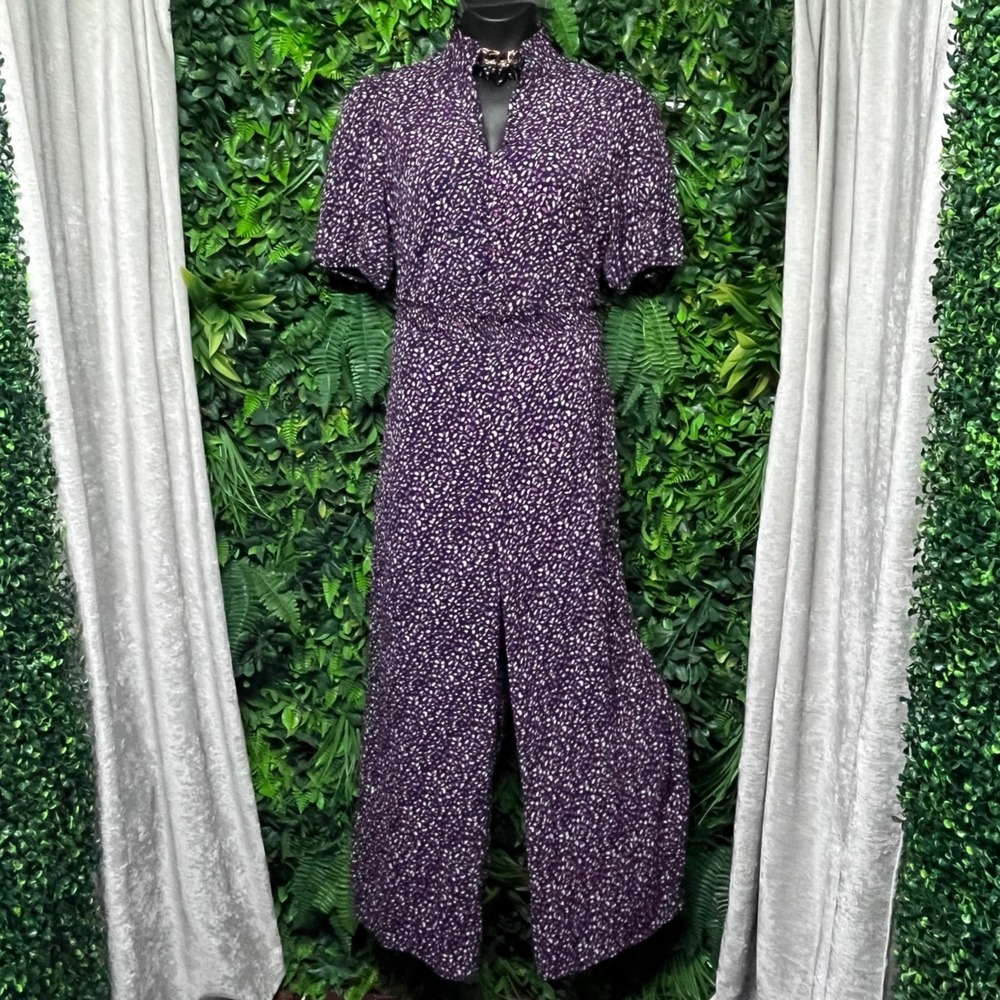 London Times Jumpsuit Size 16 Womens Purple Floral Print Wide Leg 3269 - Picture 2 of 9
